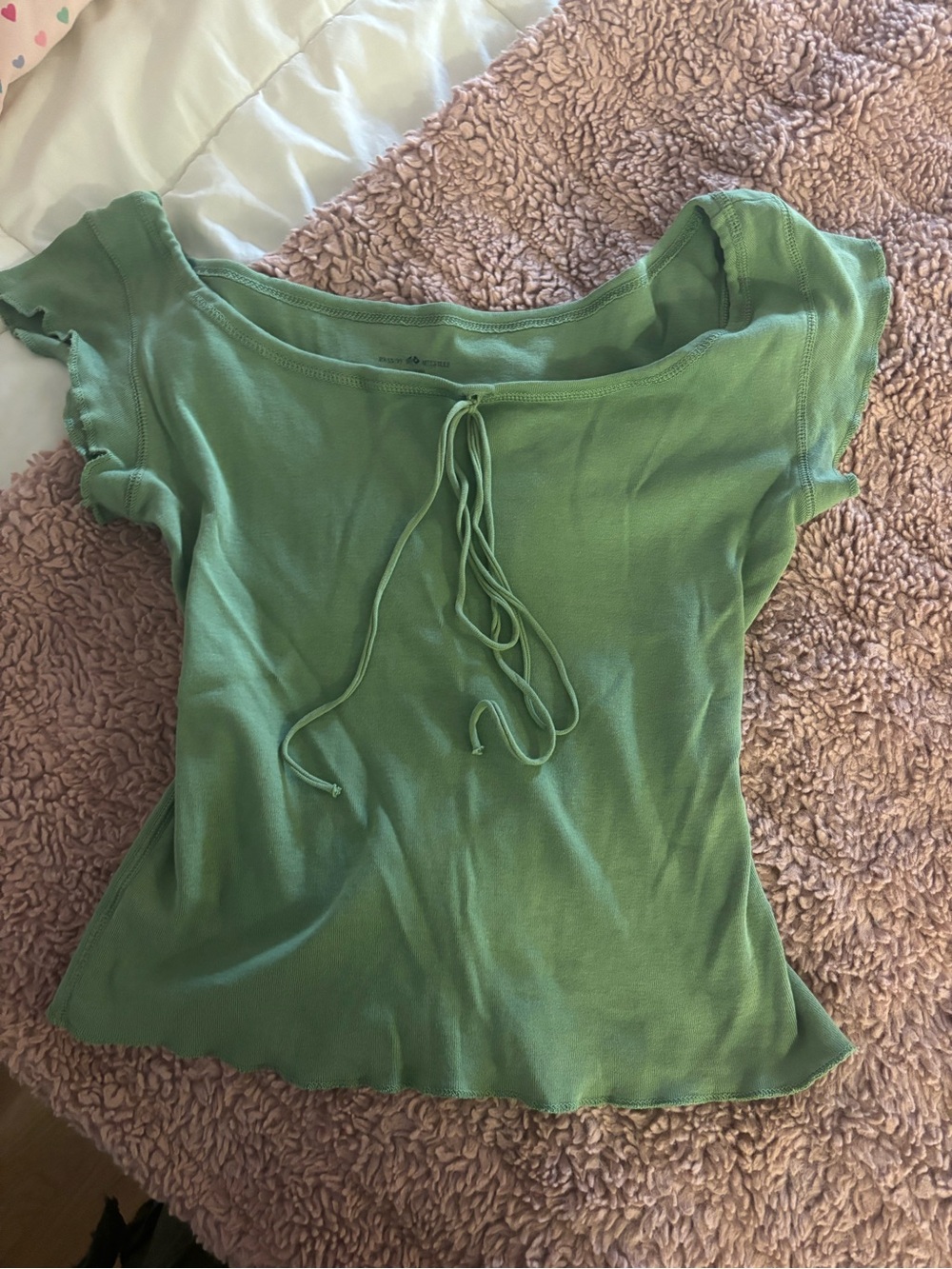 Brandy Melville Green Tie-Front Short Sleeve Top